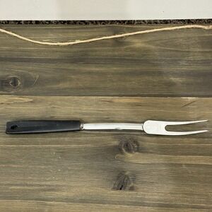 VTG Ekco Meat Carving Serving‎ Fork Stainless Black Plastic Handle USA Flatware